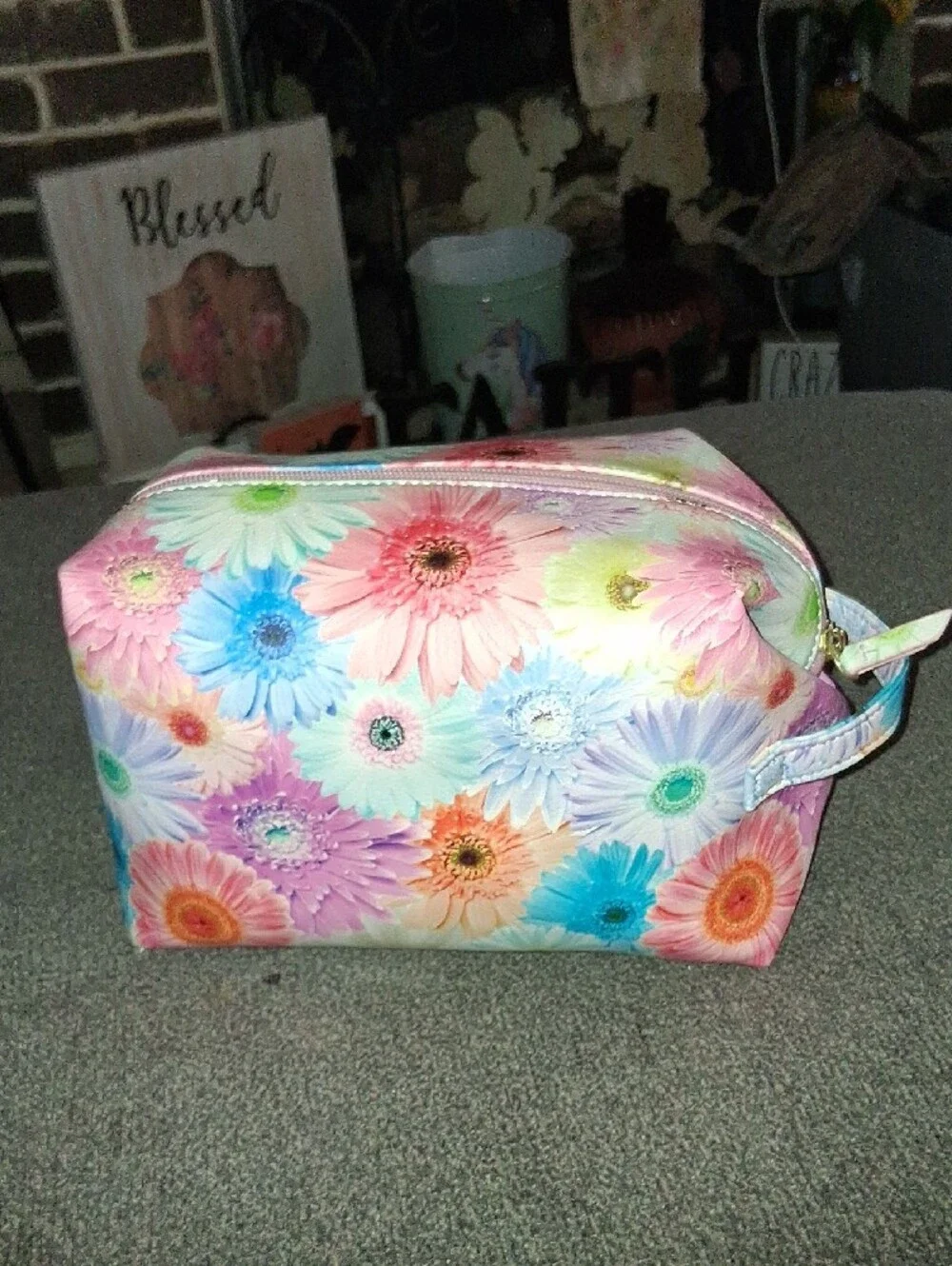 Betsey Johnson Multicolor Pastel Floral Cosmetic Case with Heart Logo